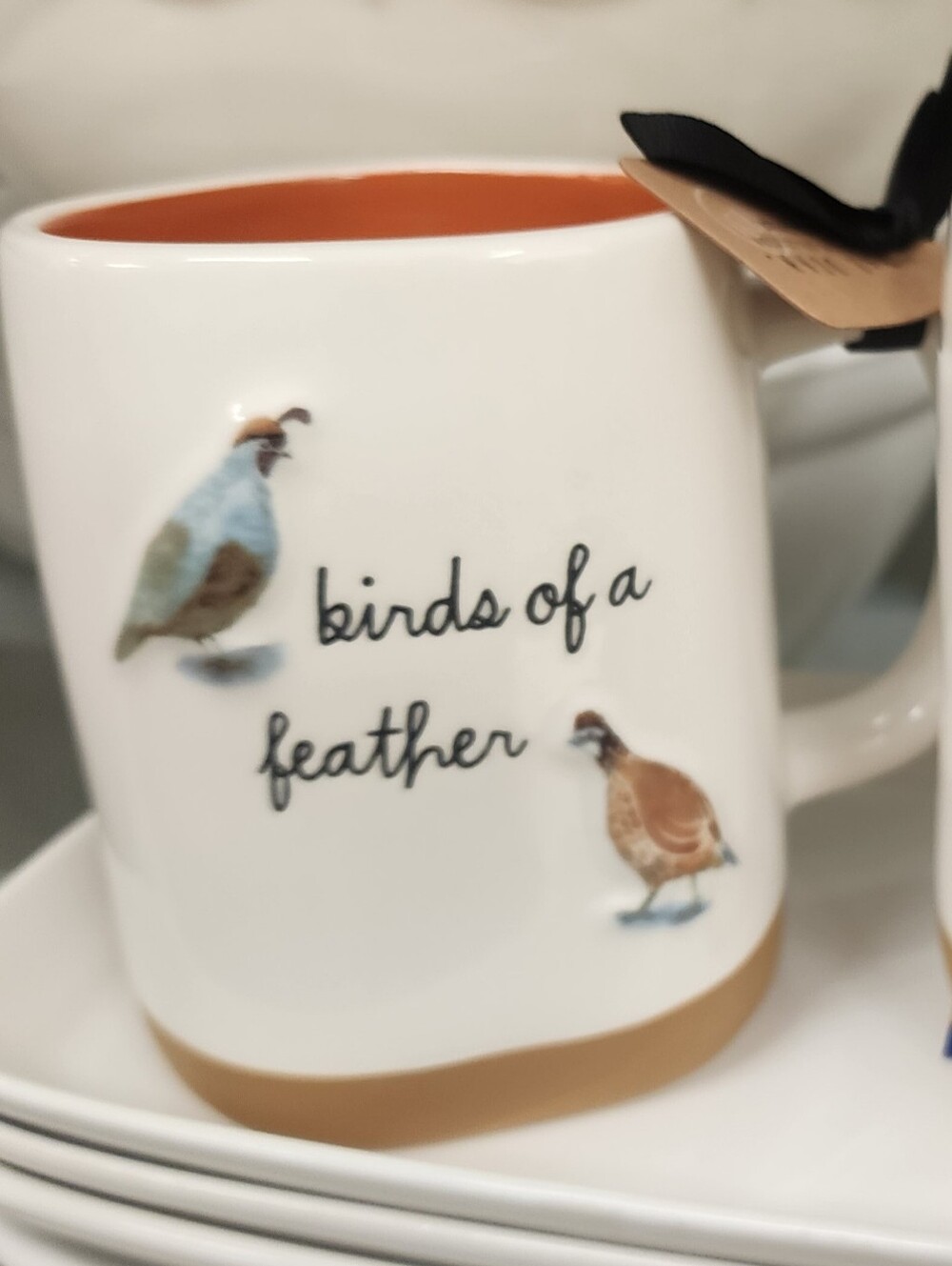 Rae Dunn Birds of a Feather Ceramic Bird Mug - White & Orange